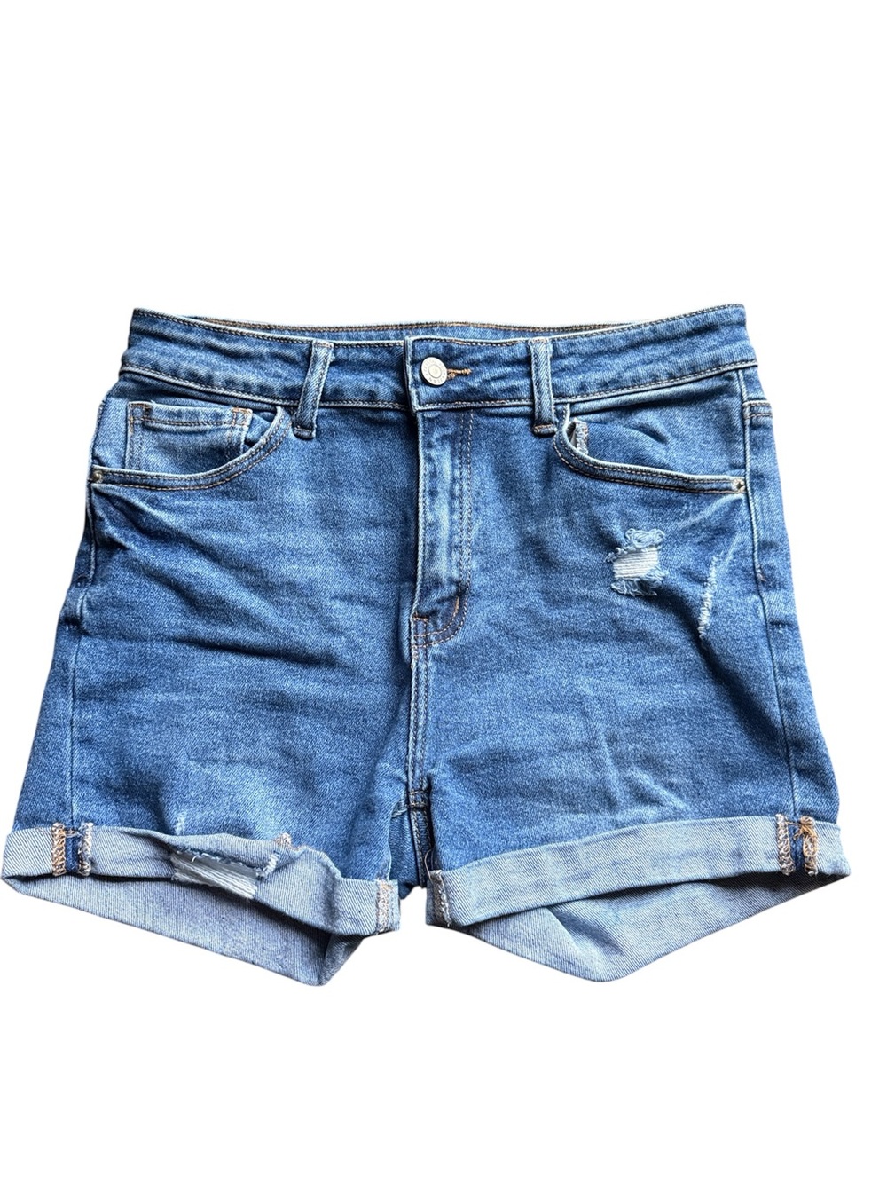 Crystal Rock Juniors Classic Mid-Blue Denim Roll-Cuff Shorts